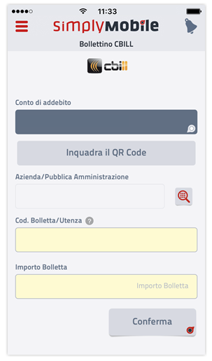 screenshot funzione pagamento bollettini CBILL/PagoPA con QR Code